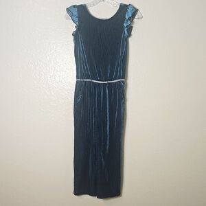 ✨ Cat & Jack Girls Velvet Jumpsuit L (10/12) Blue Shimmer 🎀 Elegant & Comfy